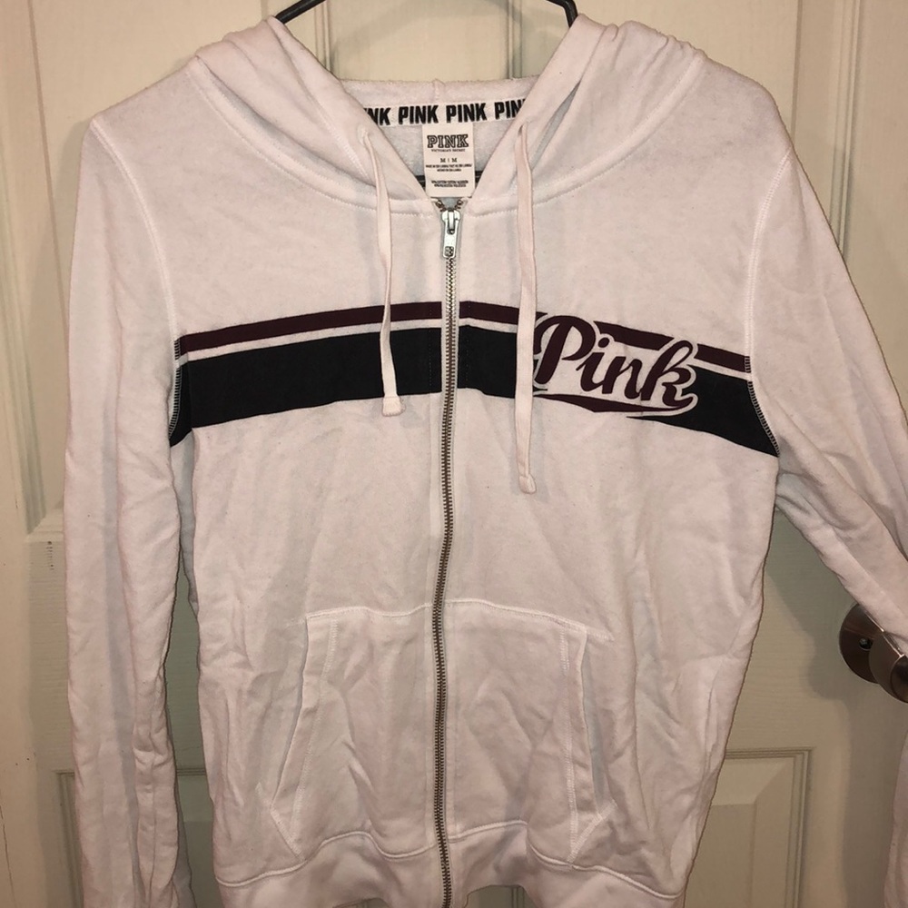 white PINK zip up hoodie